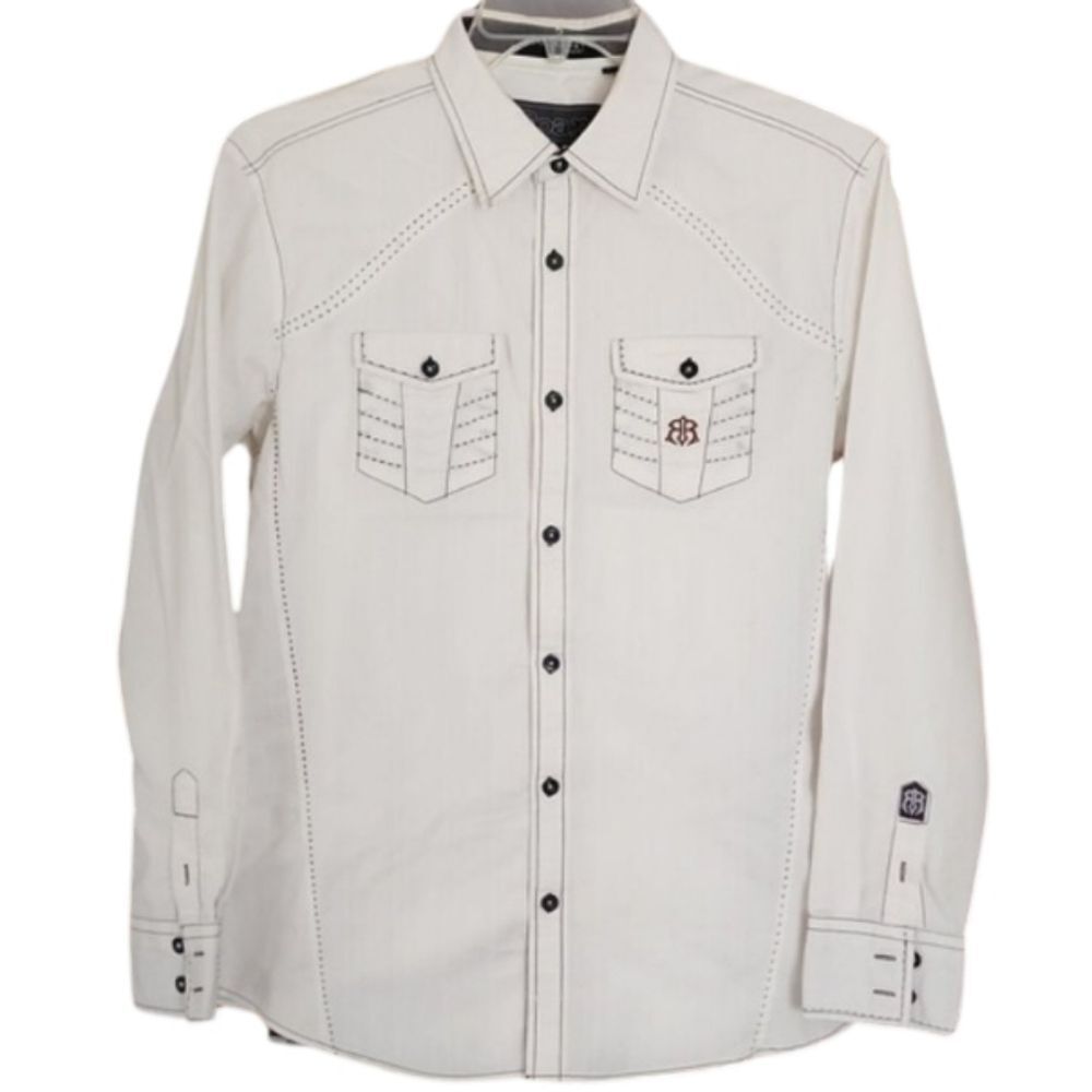 Roar Signature Edition White Stitch Button-up Dress Shirt Men's Medium